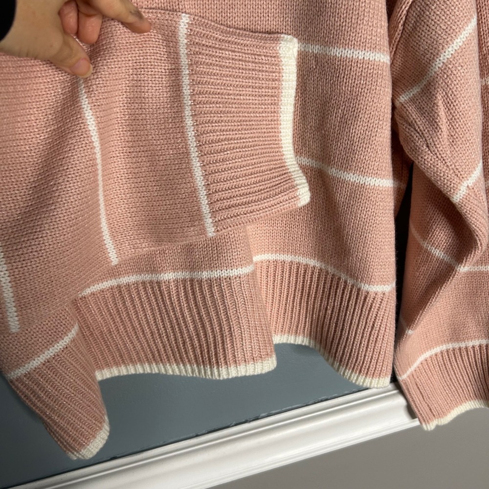 INDUSTRY Pink White Stripe oversized knit Sweater Casual Cropped Pullover Women - Picture 7 of 7